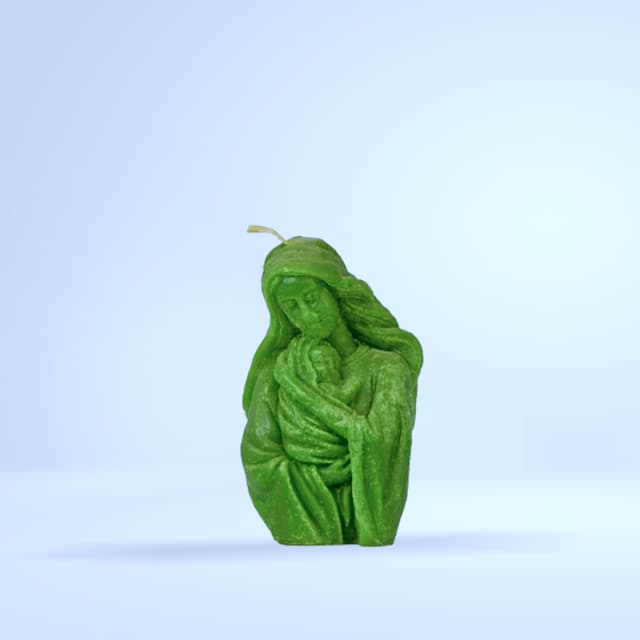 Bougie sculptée verte Vierge à l'Enfant