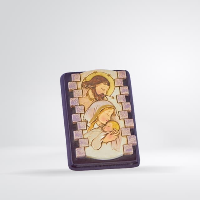 Icône Sainte Famille pierre (bordure briques mauve)
