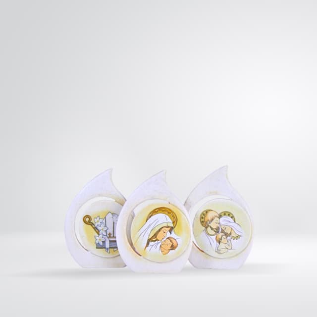 Trio icônes flamme (Baptême, Vierge à l'Enfant, Sainte Famille)
