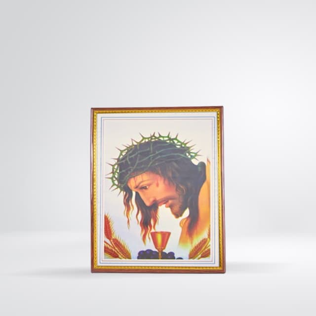 Tableau Christ couronne d'épines (calice, blé, raisin)