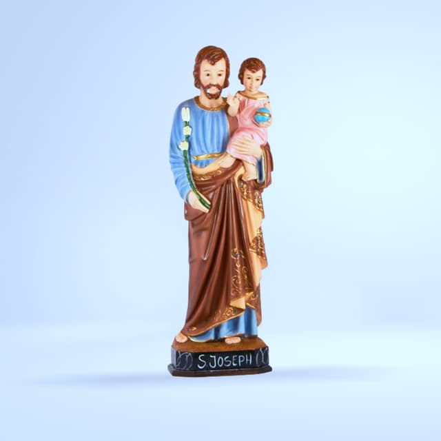Statue Saint Joseph avec Enfant Jésus ("S. JOSEPH", colorée)
